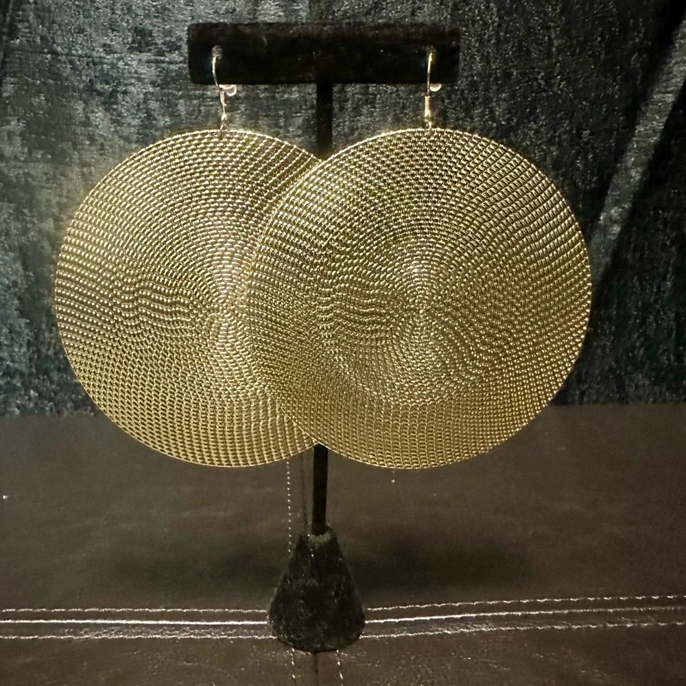 Gold Zola Earrings Jumbo Round Tribal - Picture 1 of 3
